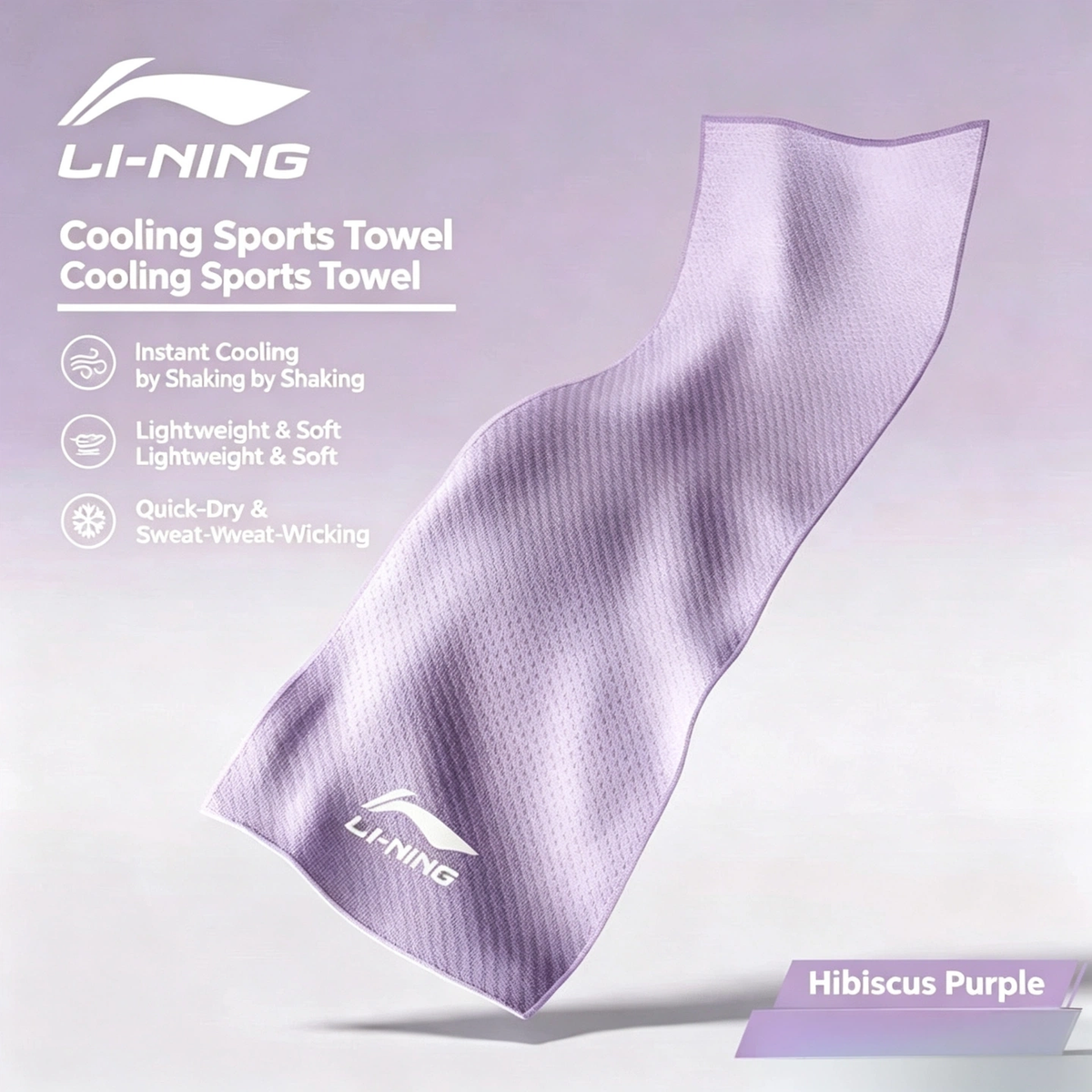 Li‑Ning Ice‑Cool Sports Towel, Lightweight Soft Quick‑Dry Sweat Wiping Towel for Gym, Running, Outdoor Activities, 30×100cm