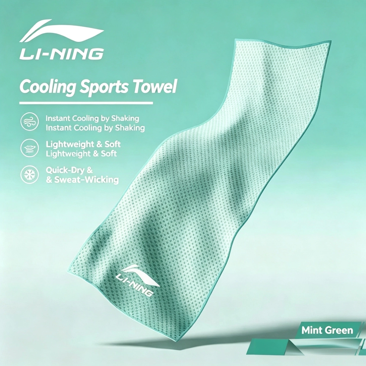 Li‑Ning Ice‑Cool Sports Towel, Lightweight Soft Quick‑Dry Sweat Wiping Towel for Gym, Running, Outdoor Activities, 30×100cm