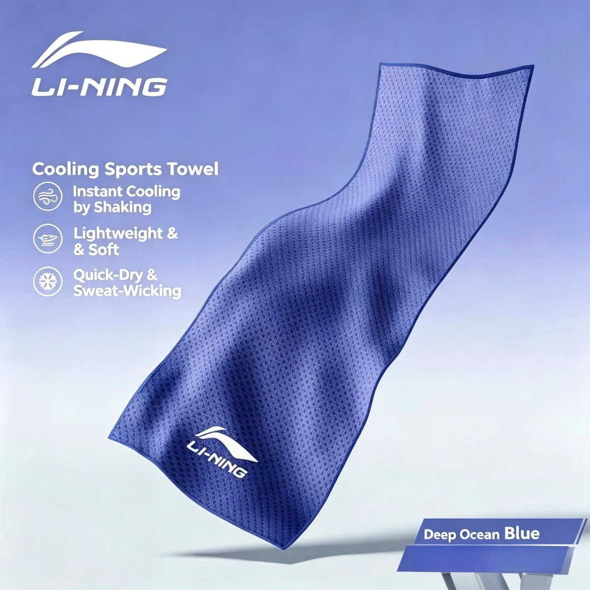 Li‑Ning Ice‑Cool Sports Towel, Lightweight Soft Quick‑Dry Sweat Wiping Towel for Gym, Running, Outdoor Activities, 30×100cm